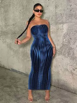 Платье облегающее Shein SXY в полоску, синий
