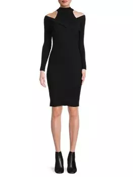 Платье Облегающее Трикотажное в Рубчик Area Stars с вырезами, черный