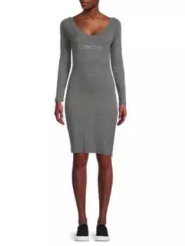 Платье Облегающее Трикотажное в Рубчик Bebe с логотипом, серый