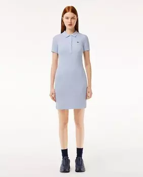 Платье облегающего кроя из хлопка в рубчик с короткими рукавами Lacoste, светло-синий