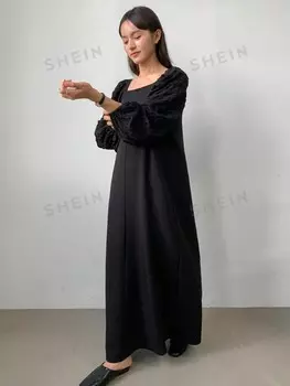 Платье Однотонное, квадратный вырез, расклешенные рукава, Женское, летнее Friful, черный