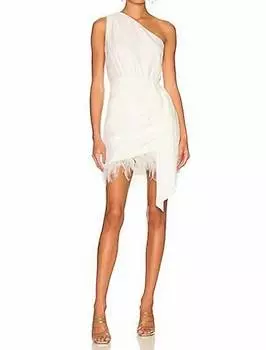 Платье Одри из страусиных перьев белого цвета SAYLOR