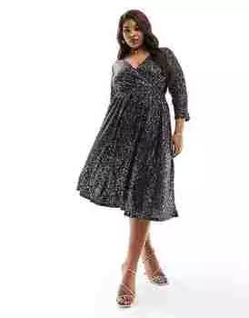 Платье Only Curve Wrap Mini Dress, черный/золотой