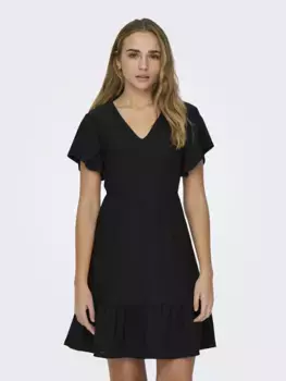 Платье ONLY из джерси "ONLSANDRA S/S V-NECK DRESS JRS", черный
