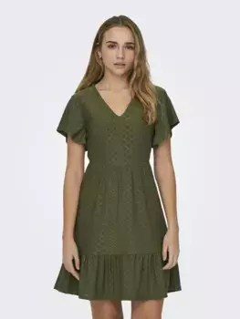 Платье ONLY из джерси "ONLSANDRA S/S V-NECK DRESS JRS", цвет Ivy Green