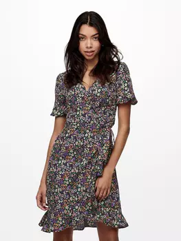 Платье ONLY Lockeres Kurzarm Midi Blusen Wickel mit Bindegrtel ONLOLIVIA, черный