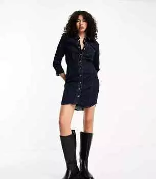 Платье Only Tall Denim Button Down Mini, темно-синий