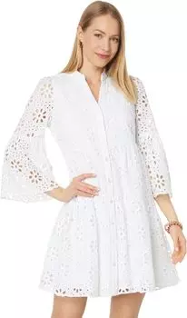 Платье орехового цвета с рукавами 3/4 и люверсами Lilly Pulitzer, цвет Resort White Funflower Eyelet