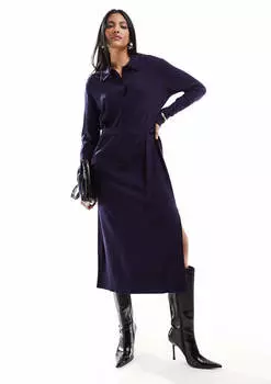 Платье & Other Stories Merino Wool Knitted Belted Midi, темно-синий