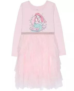 Платье-пачка из каскадной сетки с длинными рукавами и русалочкой для маленьких девочек Disney, розовый