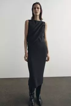 Платье-палантин из однотяжной трикотажной платья ZARA, серый