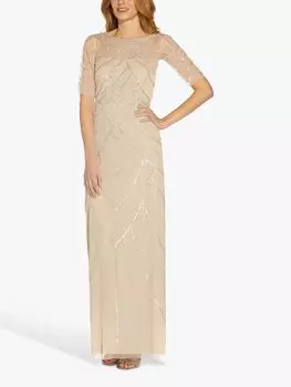 Платье Papell Studio с длинным воротником из бисера, цвет Biscotti