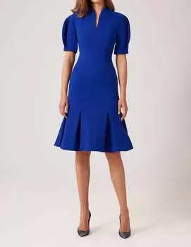 Платье Pebble Stretch Crepe с V-образным вырезом синего цвета Teri Jon