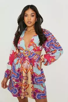 Платье-пейсли с вырезами и пряжками petite Boohoo, фиолетовый