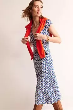 Платье Petite Joanna с кроем-конвертом и короткими рукавами Boden, синий