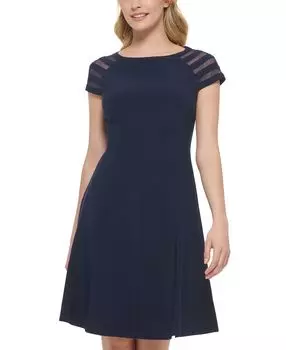 Платье petite с полосатыми рукавами и иллюзиями Jessica Howard, синий