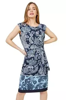 Платье Petite с принтом пейсли и завязкой на талии Roman, синий
