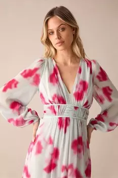 Платье Petite Stephanie с размытым цветочным принтом мидакси Ro&Zo, белый