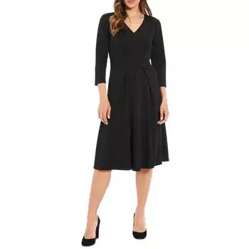 Платье Petites Women's Pleated Polyester Fit & Flare Dress London Times, черный