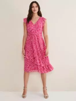 Платье Phase Eight Breesha с оборками и ромашками, Розовый/Мульти