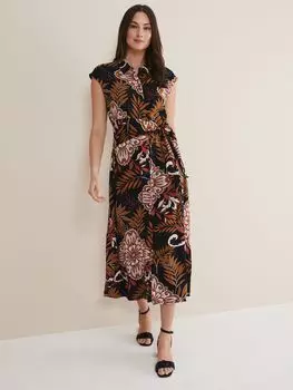 Платье Phase Eight Estelle с завязкой на талии, черный/мульти