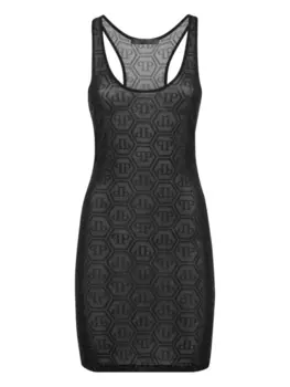 Платье Philipp Plein с монограммой и стразами, черный