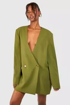 Платье-пиджак без воротника без воротника boohoo, зеленый