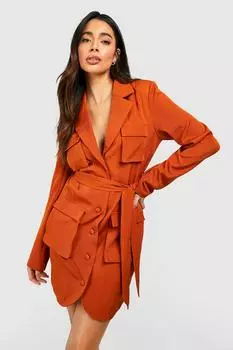 Платье-пиджак с карманами Boohoo, терракотовый
