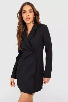 Платье-пиджак с погруженным погружением на подплечниках Boohoo, черный