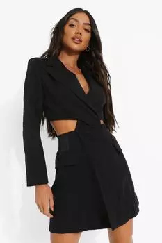 Платье-пиджак с вырезными карманами Boohoo, черный