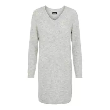 Платье Pieces Ellen Long Sleeve V Neck Knit, серый