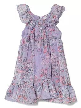 Платье Pinko Kids с цветочным принтом, фиолетовый
