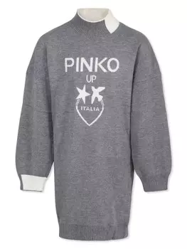 Платье Pinko Kids с логотипом и интарсией, серый