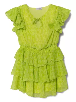 Платье Pinko Kids с оборками, зеленый