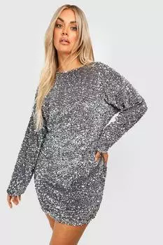 Платье платья с пайетками Boohoo, серебряный