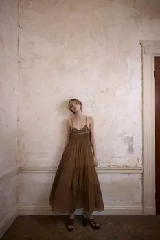 Платье плиссе из кружева с бисерами ZARA, коричневый