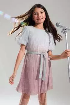 Платье плиссе с эффектом омбре (5–16 лет) Lipsy, серебряный