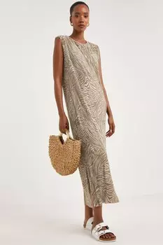 Платье плиссе трапециевидной формы с анималистичным принтом и разрезами по бокам Jd Williams, коричневый