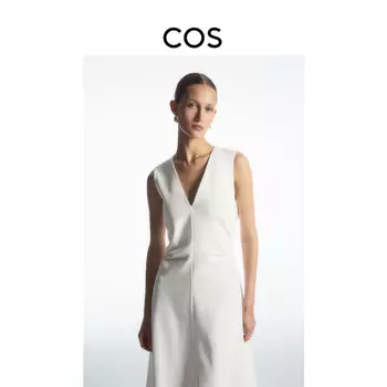 Платье плиссированное Cos с V-образным вырезом, белый