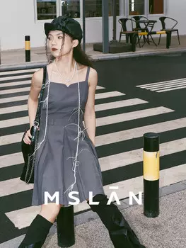 Платье плиссированное MSlan, темно-синий