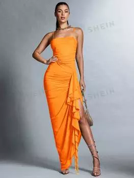 Платье плиссированное Shein Bae с воротником-халтер, оранжевый