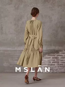 Платье плиссированные Mslan утягивающее, хаки