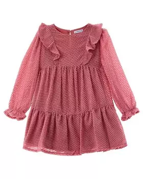 Платье плюмети с оборками и розами Mayoral, розовый