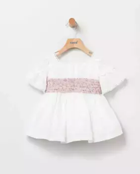 Платье плюмети с вышивкой и поясом для девочки Coco Acqua, розовый