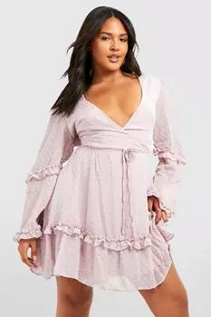 Платье plus dobby шифоновое с рубками Boohoo, румяна