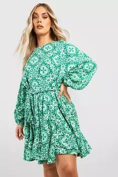 Платье plus из тканой плитки с принтом Boohoo, зеленый