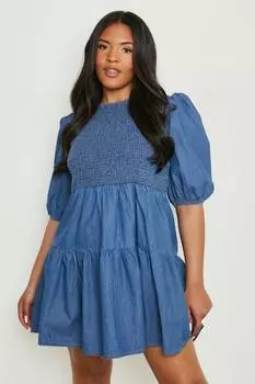 Платье plus платье с голубками шамбре Boohoo, синий