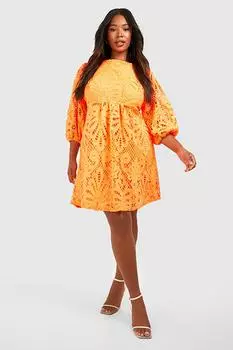 Платье plus premium кружевное платье с пуховыми рукавами Boohoo, оранжевый