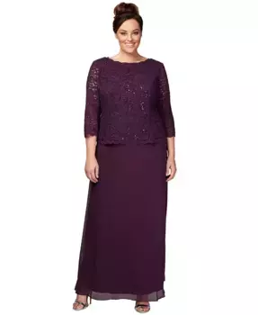 Платье Plus с кружевным краем в форме ракушки и пайетками Alex Evenings, фиолетовый