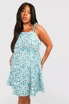 Платье плюс с принтом подсолнечники Boohoo, синий